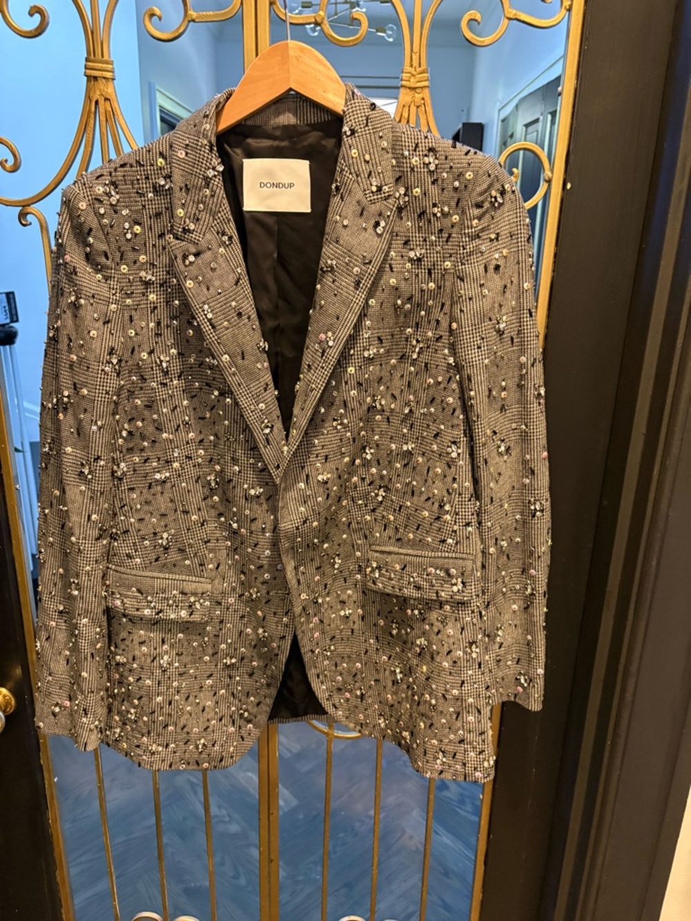 Designer nwt 1098 Dondup Beaded sequins Glen Plaid size 8 Italy blazer jacket